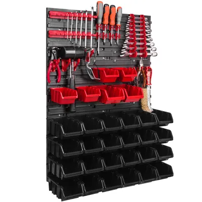 Image de Système de stockage Étagère murale 576 x 780 mm Paroi à outils 26 pcs Bacs gerbables plastique