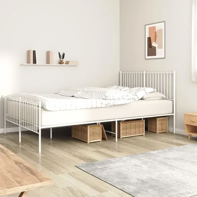 Produktbild von Möbel Bettgestell mit Kopf- und Fußteil Metall Weiß 150x200 cm - Klassische Betten 350951
