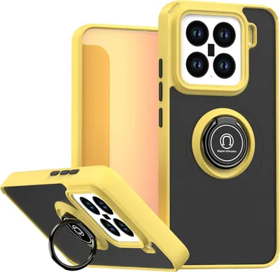 Produktbild von Hülle für Xiaomi 15 Matte Transluzent TPU Stoßfest Schutzhülle mit Ring Halter Ständer Gelb