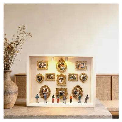 Produktbild von Mini-Museumsrahmen | Handgefertigte Tischdekoration – Erinnerungsrahmen mit Lichtern – für Schreibtisch, Schlafzimmer, Wohnzimmer, Büro, Zuhause, Geschenk