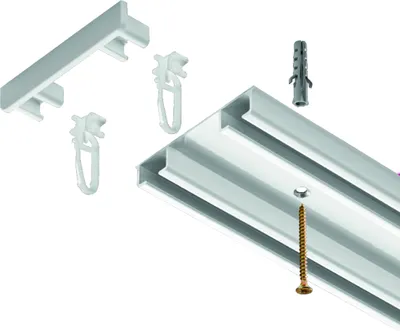 Produktbild von SN DECO - Objektschiene LM Set, 2 läufig, weiß, vorgebohrt, Innenlauf, Vorhangschiene, 120 cm