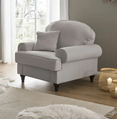 Produktbild von Sessel Set "Adelina" in hellgrau Landhaus Loungesessel inklusive Hocker