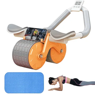 Produktbild von Bauchtrainer, Ab Roller Wheel für Core Trainer, Automatisches Rebound Bauchrad mit 4D-Ellenbogenstütze und Timer Funktion, Bauchmuskeltrainer, Orange