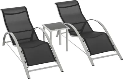 Produktbild von Outsunny 3-tlg. Gartenliege mit Tisch Gartensitzgruppe Mesh Silber