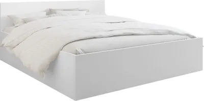 A white bed frame with white bedding.