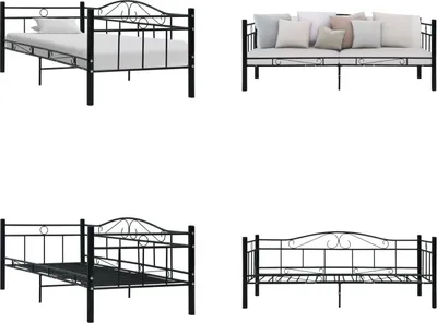Zdjęcie produktu dla vidaXL Rama łóżka dziennego czarna metalowa 90×200 cm - Rama łóżka dziennego - Rama łóżka dziennego - Łóżko dzienne metalowe - Łóżka dzienne metalowe