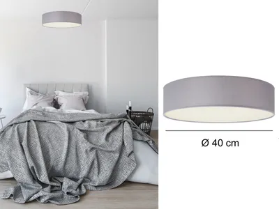 Produktbild von Runde LED Deckenleuchte Ø40 mit grauem Stoffschirm - Lampenschirm Deckenlampen