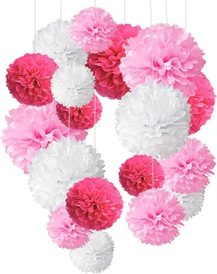 Produktbild von 18-teiliges Deko-Set mit Pompons aus Seidenpapier für Geburtstage, Hochzeiten, Babypartys, Heimdekorationen und Partys
