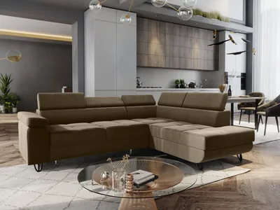 Produktbild von Ecksofa JUNIOR L-form Farbe Beige Cappucino Viva 10 Eckouch mit Schlaffunktion und Bettkasten, Ecksofa mit Verstellbare Kopfstützen, Wohnzimmer Polsterecke