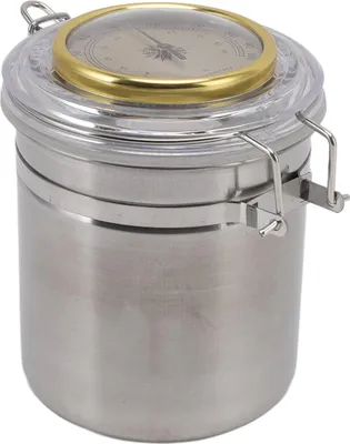 Image de Jarre à cigares en acier inoxydable avec anneau en silicone et hygromètre Jarre de stockage étanche et scellée pour la maison 96mmx129mm/3.8x5.1in