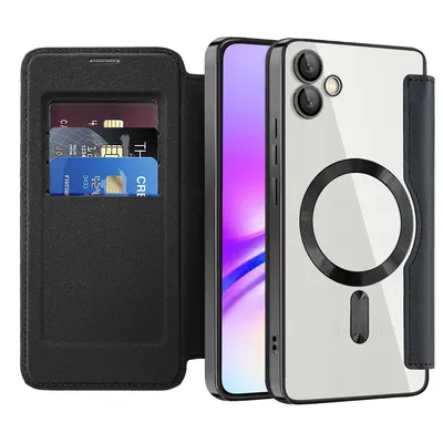 Produktbild von Klapphülle für Samsung Galaxy A05 Kompatibel mit Magsafe, Klar Überzug Kartenhalter Ledertasche mit Kameraschutz Schwarz