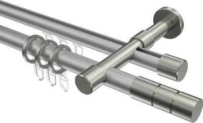 Produktbild von Interdeco Rundrohr-Innenlaufstange / Gardinenstange (Kombination) Silbergrau / Edelstahl-Optik, Typ Prestige Elanto (Rillenzylinder), 20 mm Ø 2-läufig, 360 cm