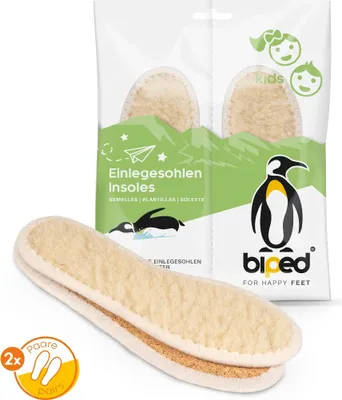 Produktbild von biped 2 Paar Kinder Einlegesohlen mit echter Schafwolle und Natur Kork z2765(29)