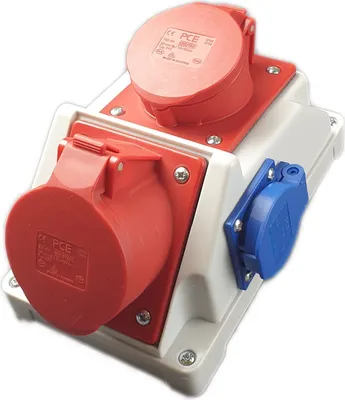 Produktbild von RoadEu - Kombi Wandsteckdose - Wandverteiler 32A, 16A CEE Steckdose mit Schuko 230V - Baustromverteiler 16A und 32A