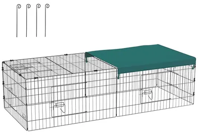 Produktbild von Kleintierkäfig - Hühnergehege outdoor - 5 Türen - Edelstahl - Hühnerfreilauf für Küken - Grün