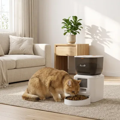 Produktbild von Futterautomat Katze 4L, WLAN App-Steuerung, automatischer Futterspender, Weiß | 1–10 Mahlzeiten/Tag | 10s Futterruf | ABS+Edelstahl