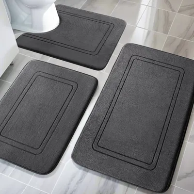 Produktbild von Badezimmerteppich Set 3 Teilig Dunkelgrau, Badematte rutschfest