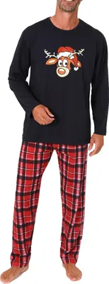 Produktbild von Normann Herren langarm Weihnachts Schlafanzug Pyjama mit lustigen Renntier Motiv ; navy , 56