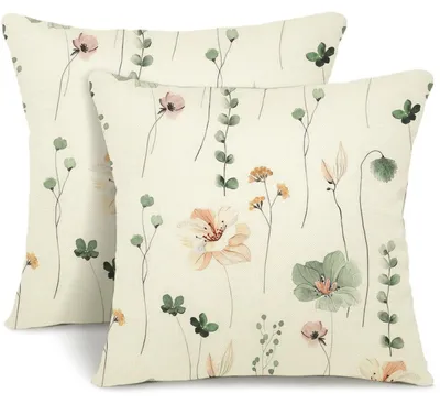 Productafbeelding van Kussensloop, 45x45 cm, linnenmix, aquarelbloemen, set van 2