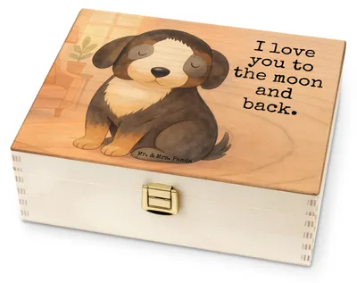 Produktbild von Mr. & Mrs. Panda Tee Box Hund Entspannen Design - Weiß - Geschenk, Süß, Liebe, Hundemotiv, Teebehälter, Teebox, für Paare, holz, Teekasten, Verliebt
