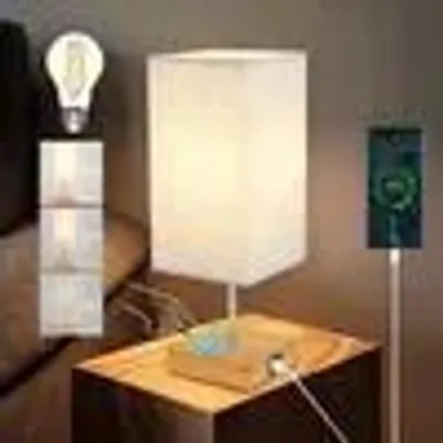 Produktbild von ZMH Nachttischlampe touch dimmbar mit Ladefunktion USB E27 Aufladbar Nachtlicht Licht mit Stoff Lampenschirm für Wohnzimmer Schlafzimmer