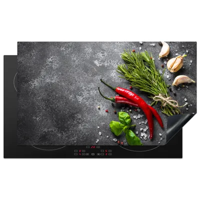 Produktbild von KitchenYeah© Herdabdeckplatte Pfeffer - Kräuter - Gewürze - Beton , 89x51cm, Küche Deko, Glaskeramikkochfeld Herdabdeckung, Abdeckplatte fùr Kochfeld