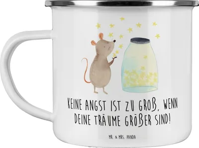 Produktbild von Mr. & Mrs. Panda Teetasse Angst überwinden - Weiß - Geschenk, Selbstvertrauen, Mut, Blechtasse, Haferl, Outdoor Becher, Vertrauem, emaille, Trost, Träume, Liebe
