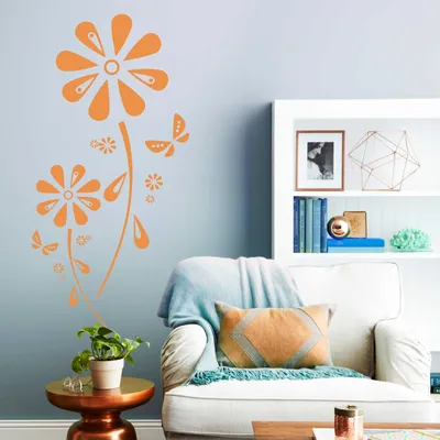 Produktbild von Wandtattoo - Wandaufkleber - Wandtattoo "Margariten-Traum" - 119cm x 58cm orange - Dekoration Küche Wohnzimmer Wand
