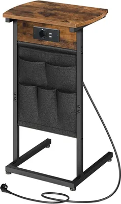 Produktbild von HOOBRO C-förmiger Beistelltisch mit Ladestation Vintagebraun/Schwarz