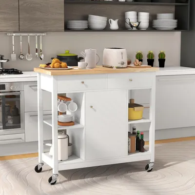 Zdjęcie produktu dla Wózek kuchenny - Wózek pomocniczy - Wózek serwowy - Wózek do przechowywania - Mobilna szafka - Duża powierzchnia robocza, drewno kauczukowe