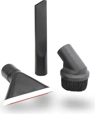 A set of three vacuum cleaner attachments against a white background.