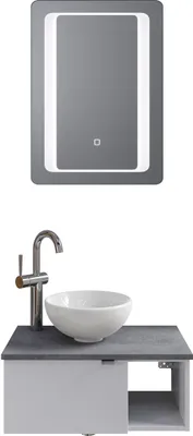Produktbild von Pelipal Serie 6915 SET-044-126 Block bestehend aus: Keramik-Aufsatzbecken, Waschtischplatte, Waschtischunterschrank, LED Spiegel