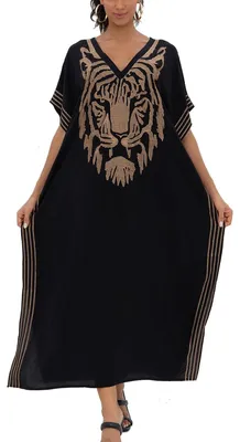 Imagen del producto de Elzusha - Vestido maxi bohemio de manga larga para la playa