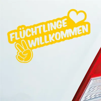 Produktbild von Auto Aufkleber Refugees Welcome Flüchtlinge Willkommen 20x9 cm Gelb Sticker Heckscheibenaufkleber