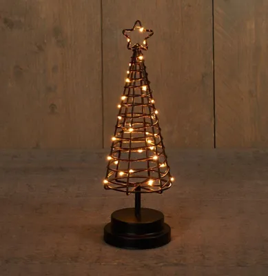 Productafbeelding van Kerstverlichting Batterijverlichting boom 3D zwart / koperdraad 30 LED classic 30 cm met timer Anna's collection