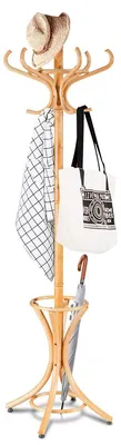 Image de FANTASK, porte-manteau en bois de 184 cm, avec support pour parapluies et 12 crochets