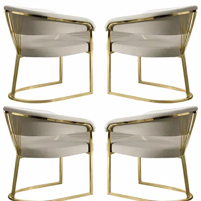 Immagine prodotto di 4 eleganti sedie con rivestimento in tessuto bianco e struttura color oro