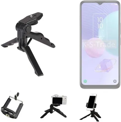 Produktbild von K-S-Trade Stativ Tisch-Ständer Dreibein Handy-Stativ Ständer kompatibel mit TCL 405 Mini-Stativ Smartphone Tripod Handy-Stativ aus Plastik schwarz