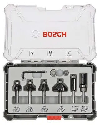 Image de Coffret de 6 fraises droites Bosch Professional 2607017469 à araser et de bordage à queue de 8mm