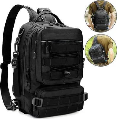 Image de Sac de rangement du matériel de pêche Sac à dos d'épaule extérieur multifonctionnel Résistant aux éraflures avec porte-canne, Noir