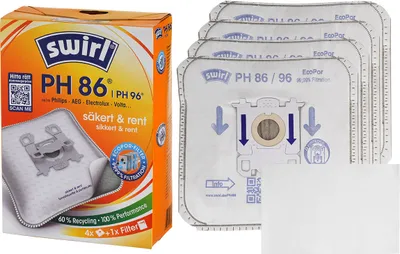 A box of Swirl vacuum cleaner bags and several vacuum cleaner bags.