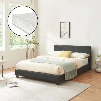 Obrázek produktu pro Koženková postel 'Albacete' s matrací z umělé kůže 140x200 cm černá