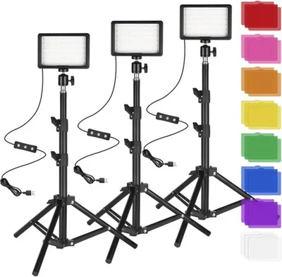 Obrázok produktu pre Sada stmievateľných LED videolámp Azomor so statívom a farebnými filtrami pre kreatívne zábery