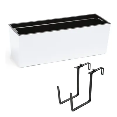 Produktbild von Balkonkasten Pflanzkasten Blumenkasten Wasserspeicher Glatt Weiss Kunststoff Geländerkasten flexible Metallhalterung pulverbeschichtet 56 x 18,5 x 19,5 cm