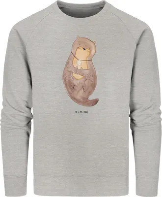 Produktbild von Mr. & Mrs. Panda Baumwoll Pullover Otter Muschel Größe S - Heather Grey - Geschenk, Pulli, Sweatshirt, Seeotter, Süß, Motivation, Büro, Sweater