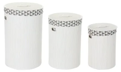 Waschkorb 40 L, rechteckig, Polyester/Bambus/Baumwolle, weiß/grau