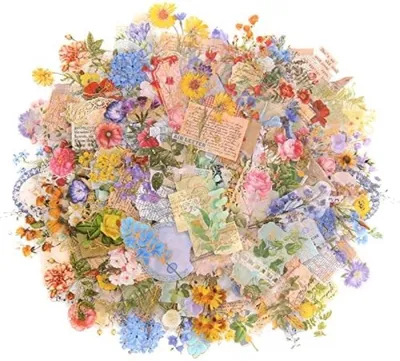 Productafbeelding van PromoHome® Vintage Plakboek Stickers - Set van 180 plantenstickers, waterbestendig, voor scrapbooking, planners en knutselen