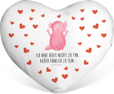 Produktbild von Mr. & Mrs. Panda Dekokissen Axolotl Hurra - Weiß - Geschenk, Lurch, Kuschelkissen, Schwanzlurch, Liebeskissen, Freude, Sofakissen, Herzkissen, Motivation, Partnerkissen
