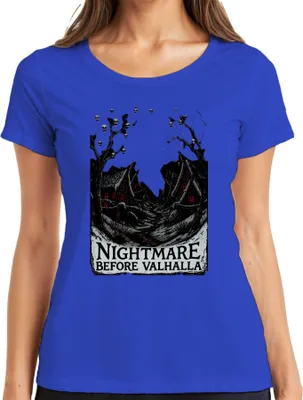 Produktbild von Nightmare Before Valhalla Wikinger Totenköpfe nordisch Halloween Damen T-Shirt, Blau, XXL
