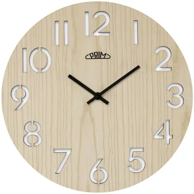Produktbild von PRIM Authentic Veneer Wanduhr Holz lautlos Naturbelassen 38 cm